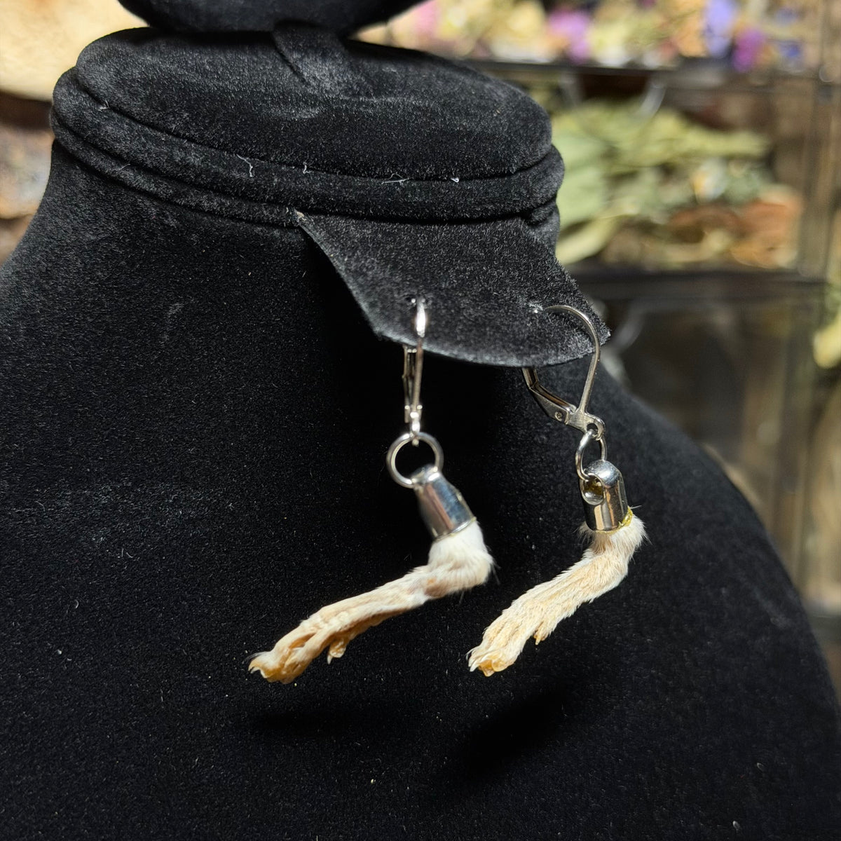 white rat feet earrings