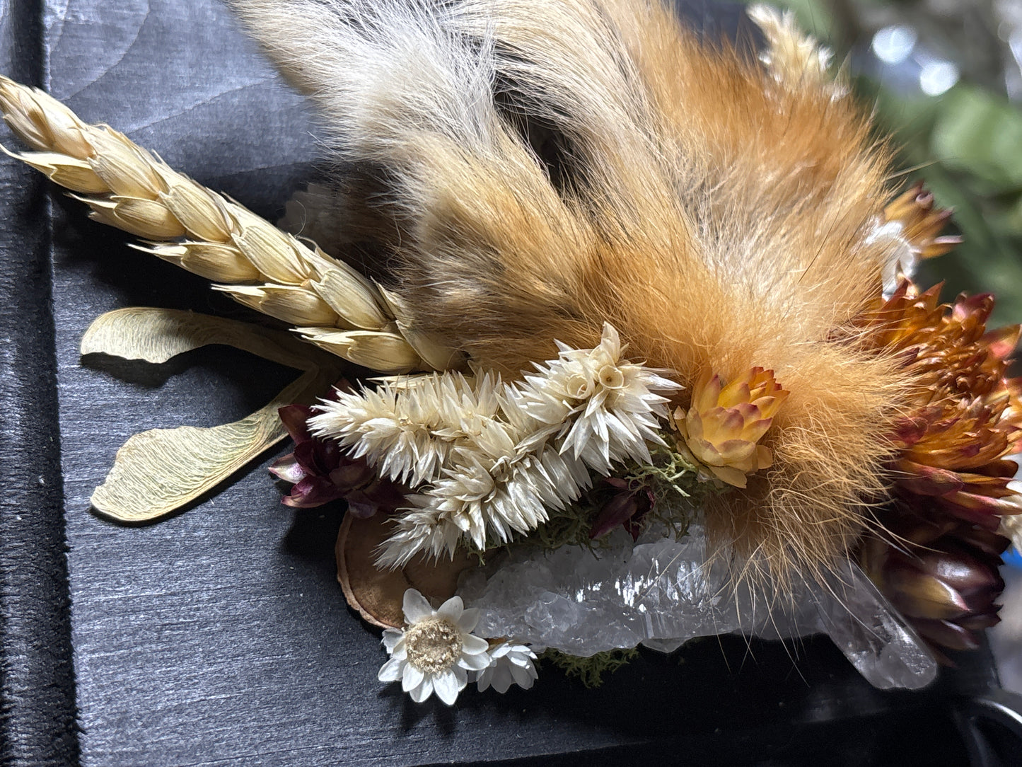 mummified red fox ear floral wooden plaque