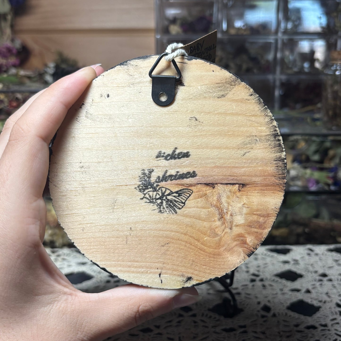 baby cottontail rabbit head wood circle plaque