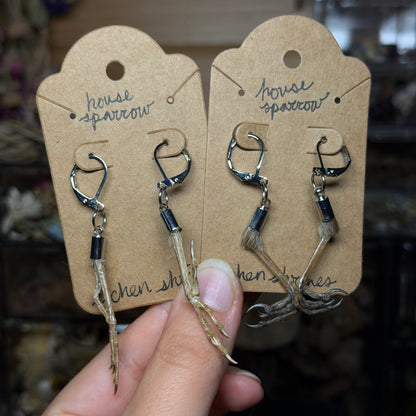 house sparrow feet earrings
