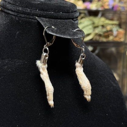 white rat feet earrings