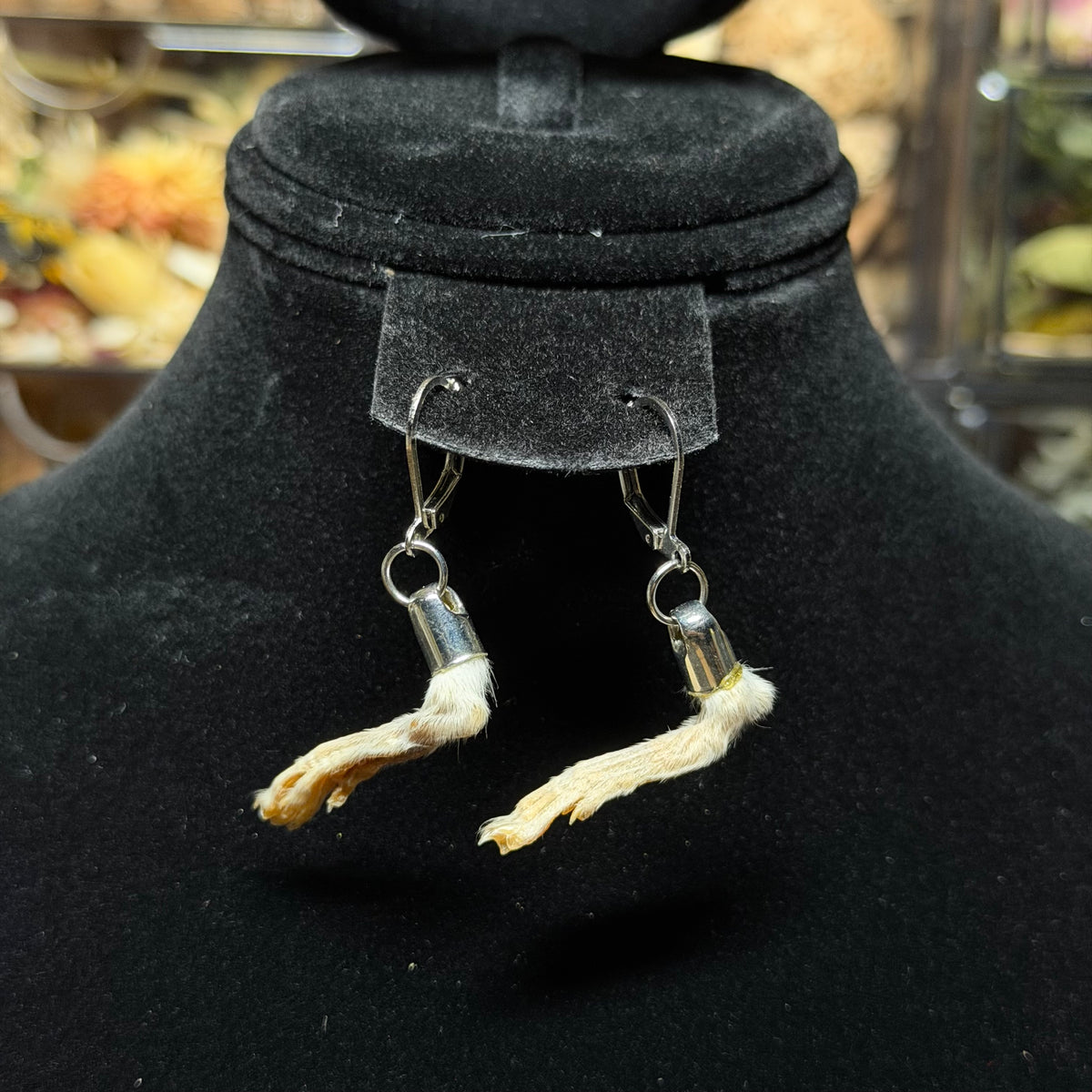 white rat feet earrings