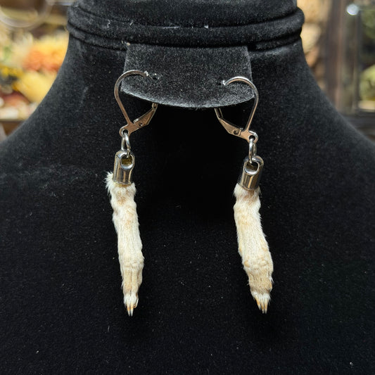white rat feet earrings