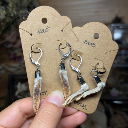 white rat feet earrings